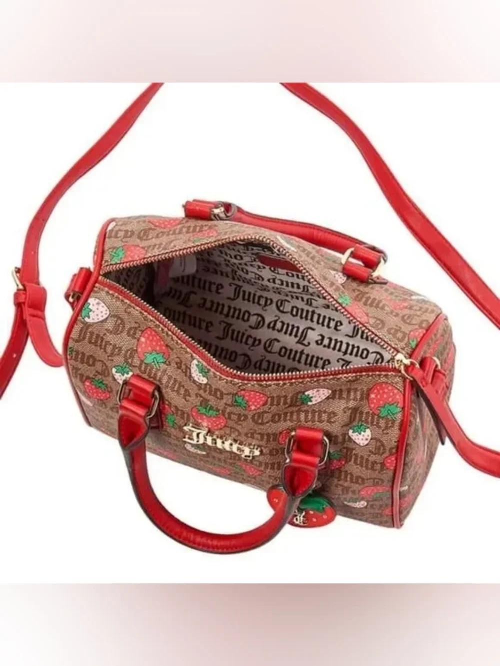 Juicy Couture Red and Brown Strawberry-Print Satchel - Picture 4 of 4